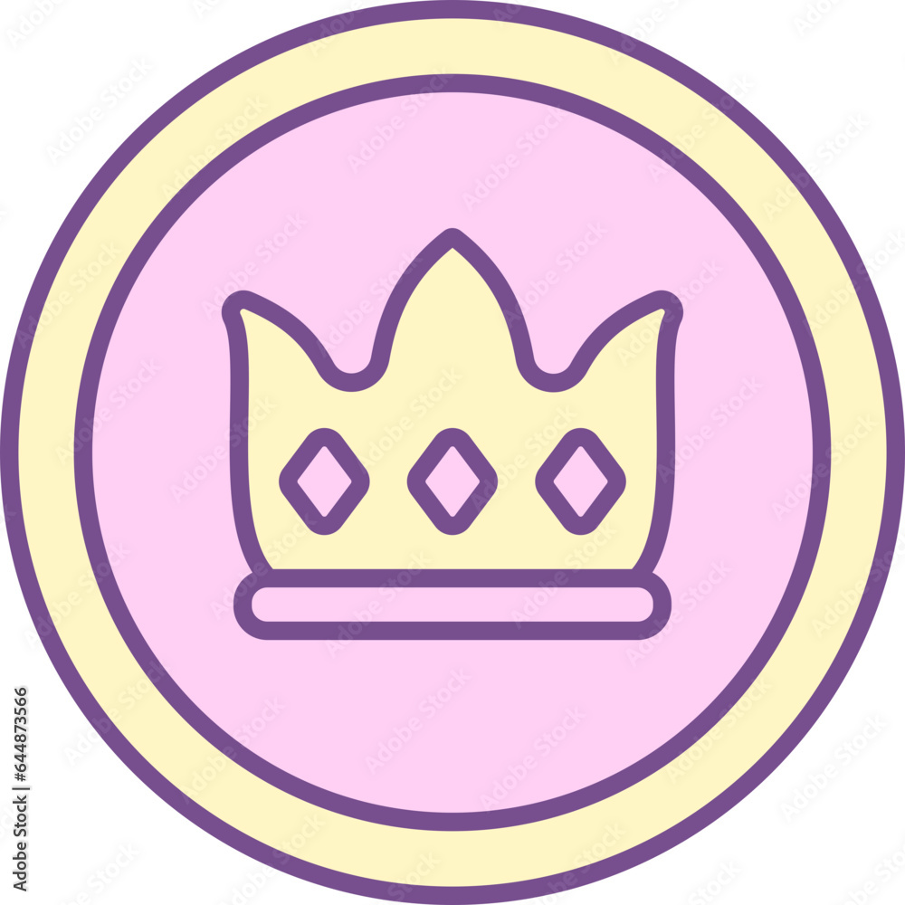 Wall mural crown button icon in purple and yellow color.