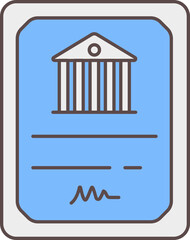 Flat Style Bank Document Icon In Grey And Blue Color.