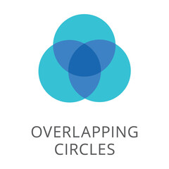 Three blue circles overlapping flat vector icon. Cartoon drawing or illustration of balance or wellness symbol on white background. Wellness, decoration, spirituality, meditation concept