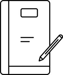 Pencil with Book Icon In Black Outline.