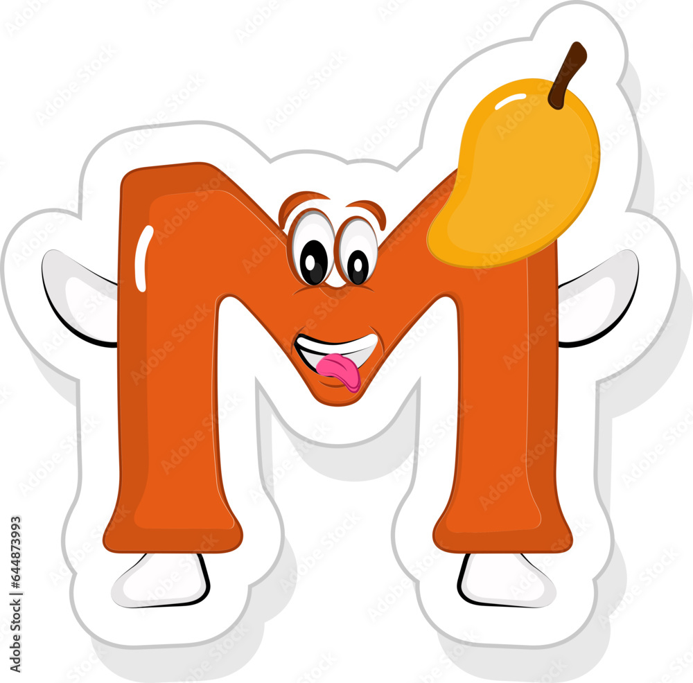 Wall mural Funny N Alphabet Cartoon Character With Mango Icon In Sticker Style.