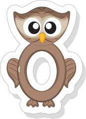 Sticker Style O Alphabet Animal Cartoon Owl Icon.