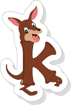 Funny K Alphabet Animal Cartoon Kangaroo Icon In Stiker Style.