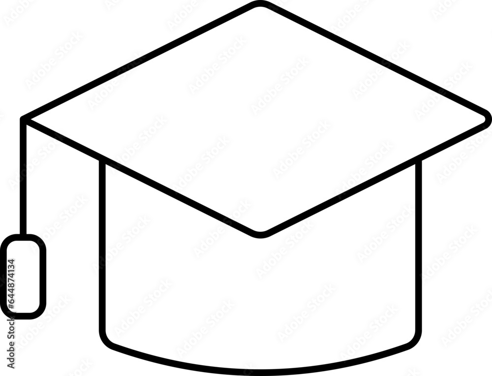 Wall mural black line art of graduation cap icon.