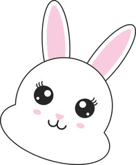 Isolated Cute Bunny Or Rabbit Face Icon In Pink And White Color.