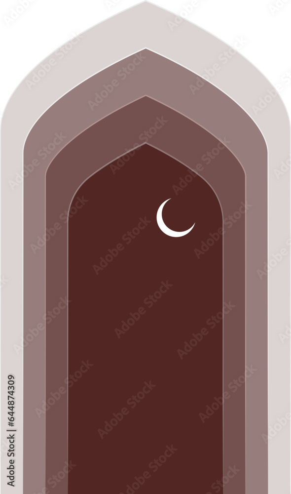 Sticker crescent moon inside door or window paper cut element in brown and grey color.