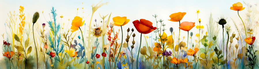 Obraz premium Watercolor paintings of flower bouquets, colorful pastel flowers, beautiful flowers and grass.