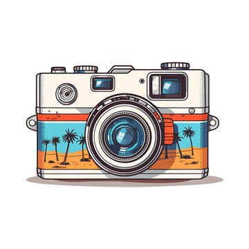 A watercolor Retro Vintage camera with flowers