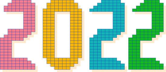 Colorful Pixel Number Of 2022 On White Background.