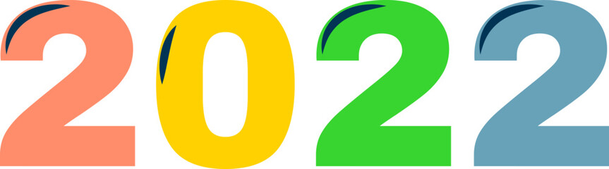 Colorful 2022 Number On White Background.
