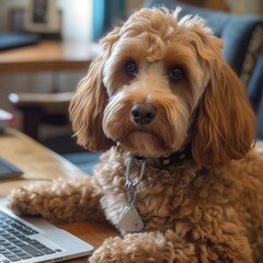 cocker spaniel puppy work laptop. Generative AI