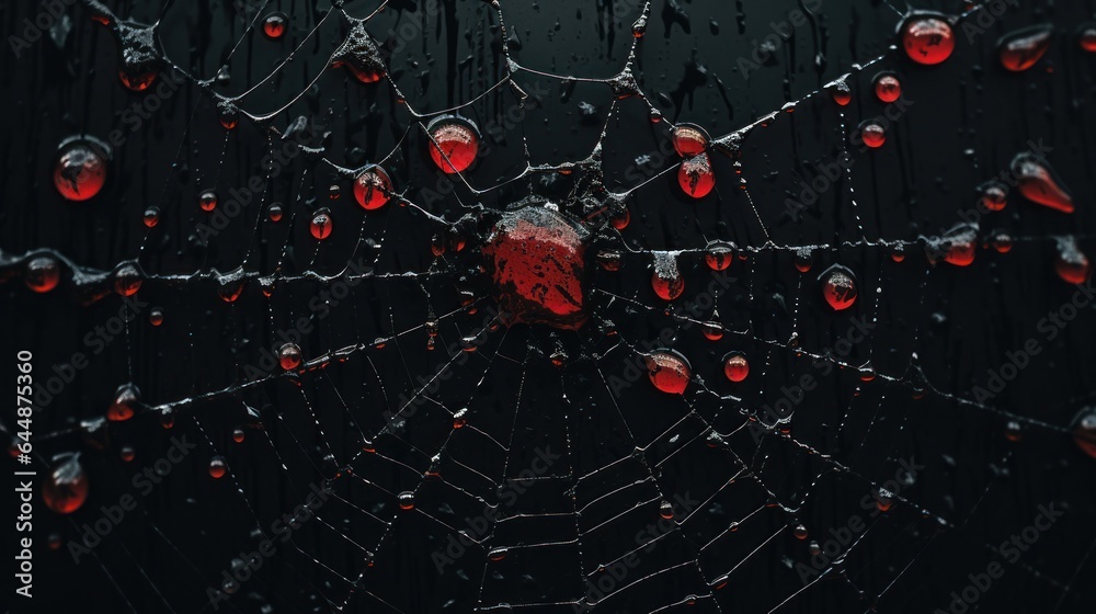 Poster spider net with drops of blood.