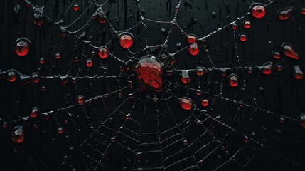 Spider net with drops of blood. - Powered by Adobe