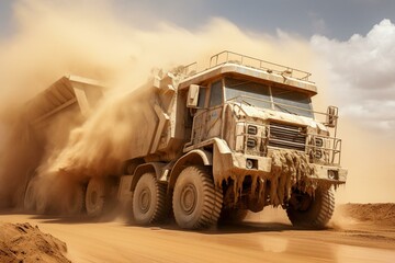 A large vehicle carrying sand in a platinum mine in Africa. Generative AI