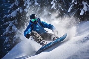 Experience the thrill of snowboarding in the mountains with a focus on winter sports and outdoor adventure. 'generative AI' 