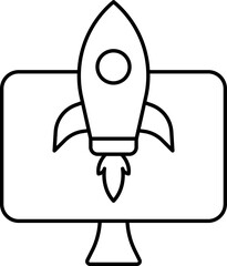 Illustration Of Rocket With Monitor Black Outline Icon.