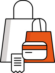 Payment Card With Invoice And Shopping Bags Orange And White Icon.