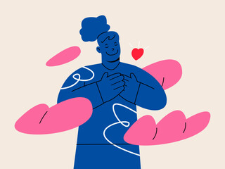 Smiling woman dream of love and relationships. Colorful vector illustration