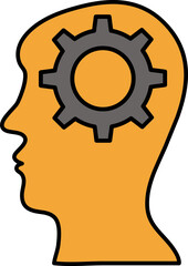 Cogwheel In Human Head Orange And Grey Icon.