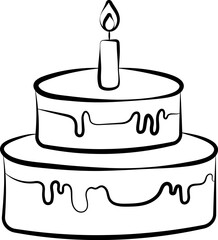 Burning Candle In Two Layer Cake Black Outline Icon.