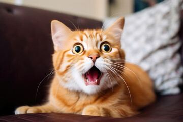 Startled Kitty with Wide-Open Mouth