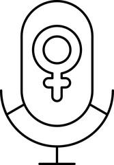 Female Gender Symbol And Microphone Icon In Line Art.