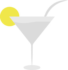 Fruit Slice With Cocktail Glass With Straw Grey And Yellow Icon.