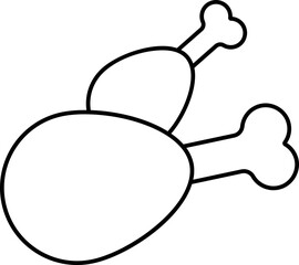 Black Line Art Illustration Of Chicken Leg Pieces Icon.