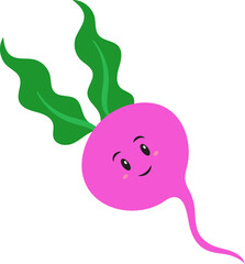 Cartoon Emoji Turnip Or Beetroot In Pink And Green Color.