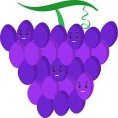 Cute Grapes Emoji In Flat Style.