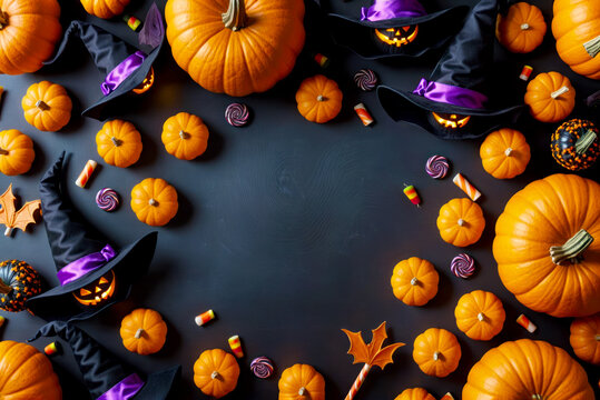 Halloween Chalkboard Candyland,  Pumpkins & Witches, AI Generated