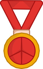 Illustration Of Badge With Peace Pendent Icon In Red And Yellow Color.