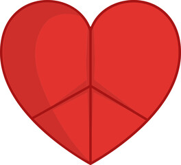 Illustration Of Heart Peace Flat Icon In Red Color.