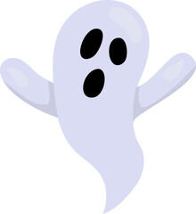 Flat Halloween Character Of Cute Ghost Cartoon Icon.