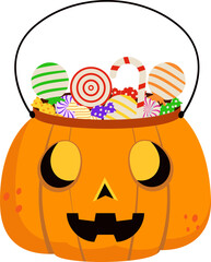 Sooky Pumpkin Gift Bag With Candy Flat Icon.