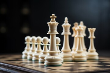 Side view of a chessboard illustrates a strategic business concept with figures