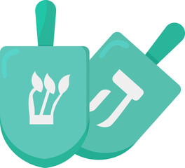 Turquoise Illustration Of Dreidel Flat Icon.