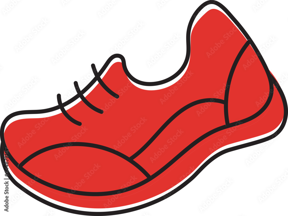 Sticker Isolated Sports Shoes Icon In Red Color.