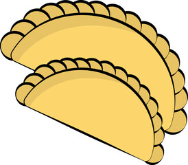 Gujia (Dumplings Dish) Flat Icon In Yellow Color.