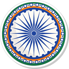 Tricolor Ashoka Wheel Sticker In Vintage Style.