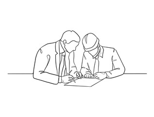Continuous one line drawing of civil engineers illustration. Vector illustration.