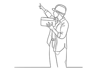 Continuous one line drawing of civil engineers illustration. Vector illustration.