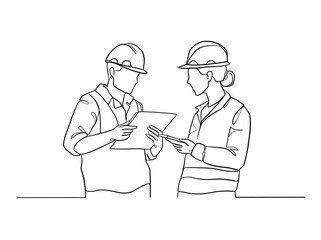 Continuous one line drawing of civil engineers illustration. Vector illustration.