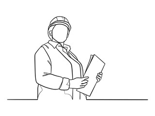 Continuous one line drawing of civil engineers illustration. Vector illustration.