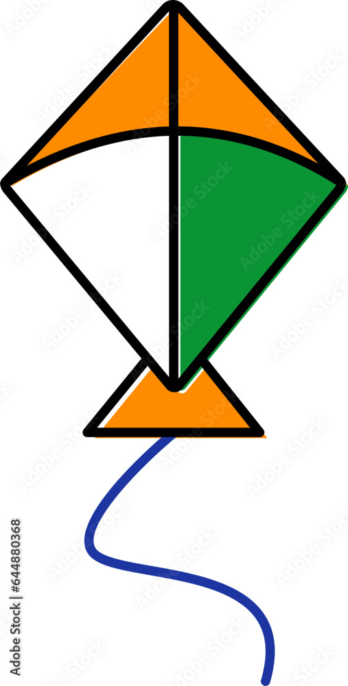 Sticker isolated indian flag color kite icon in tricolor.