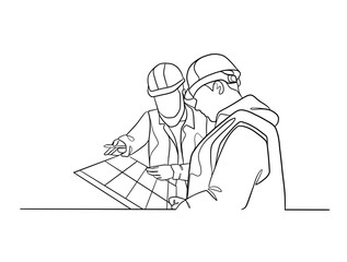 Continuous one line drawing of civil engineers illustration. Vector illustration.
