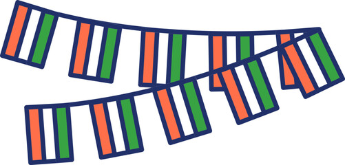 Flat Style Indian Flag Color Bunting Flag Hang Icon.