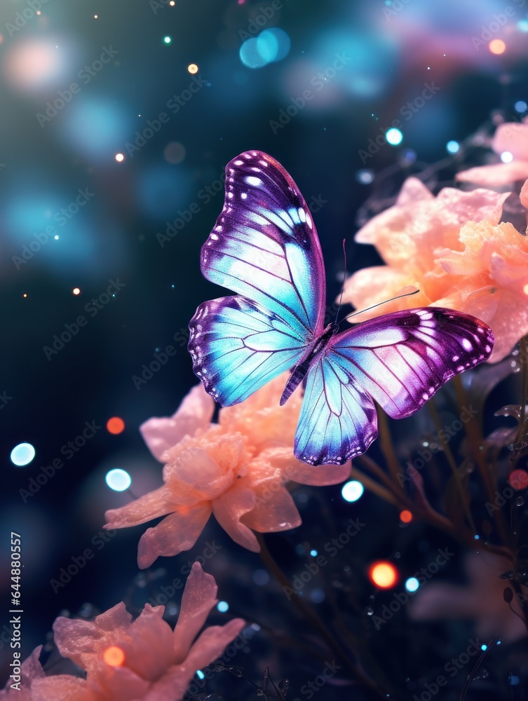 Wall mural vertical wallpaper. butterfly sits on a flower.