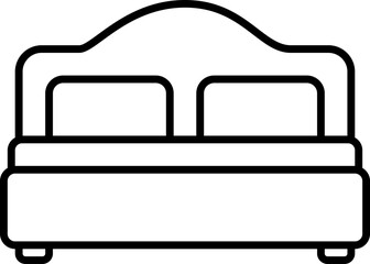Double Bed Icon In Black Line Art.