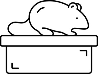 Isolated Cute Rat On Box Linear Icon.